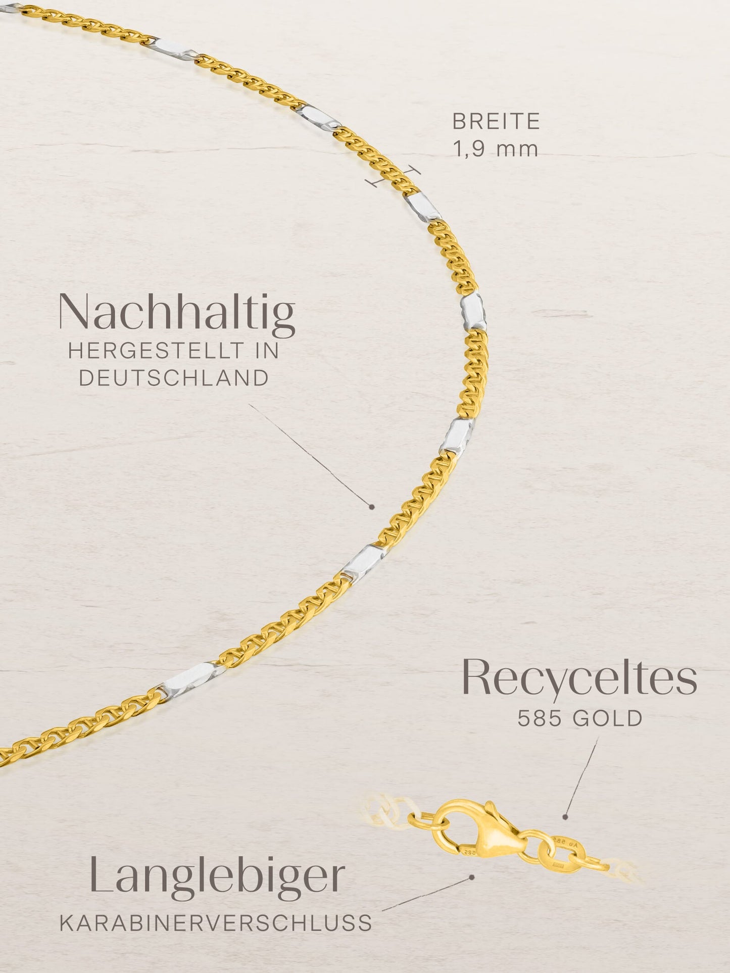 Armband Panzerkette TIMELESS Modern 14k Echtgold & Silber Rhodiniert